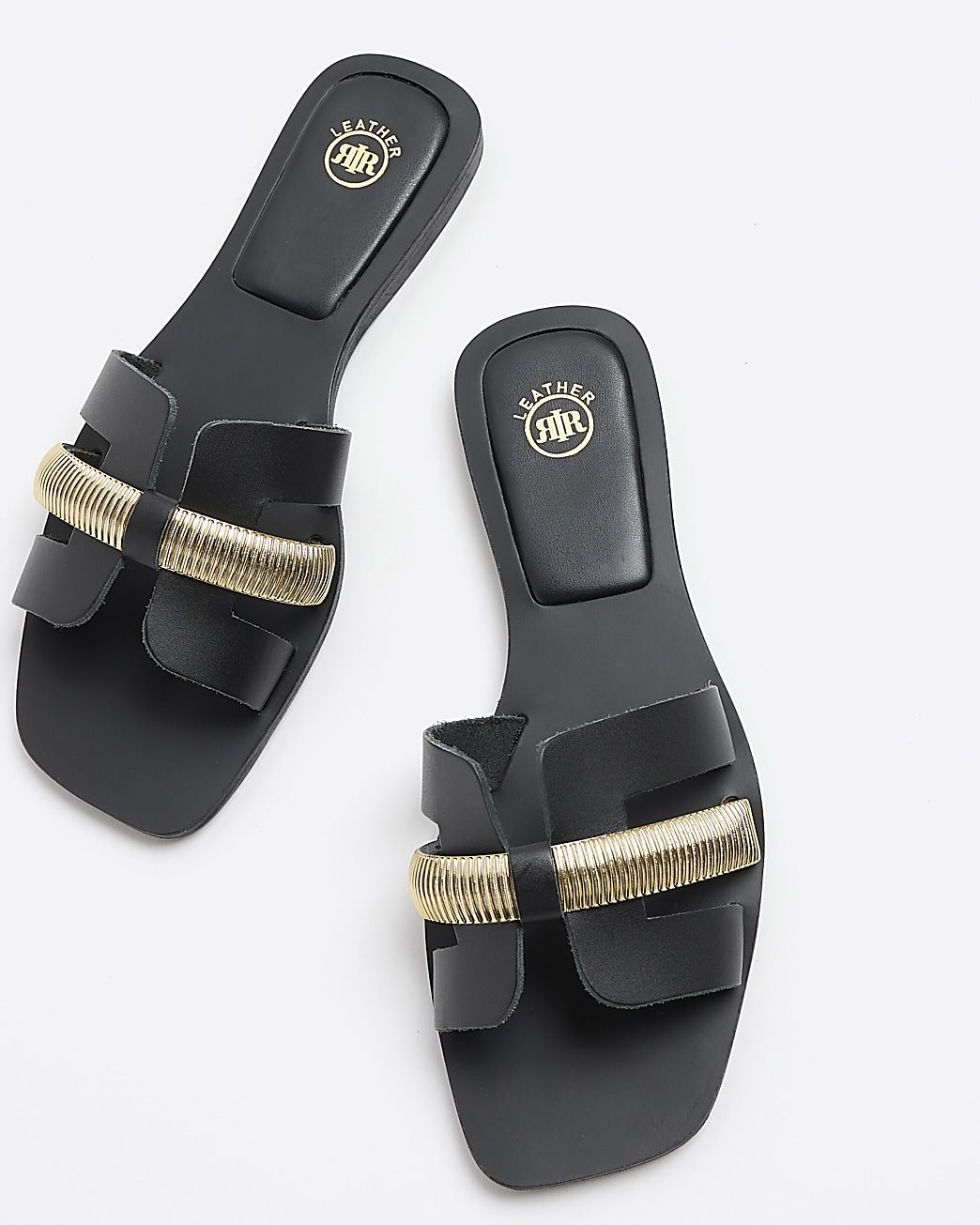 Black leather flat sandals | River Island (UK & IE)