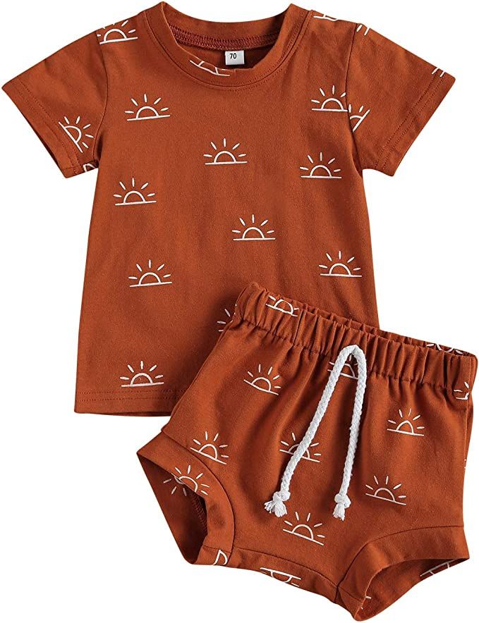 Toddler Baby Boy Girl Outfits 2Pcs Summer Shorts Set Sun Print Short Sleeve Tops T-Shirt and Shor... | Amazon (US)