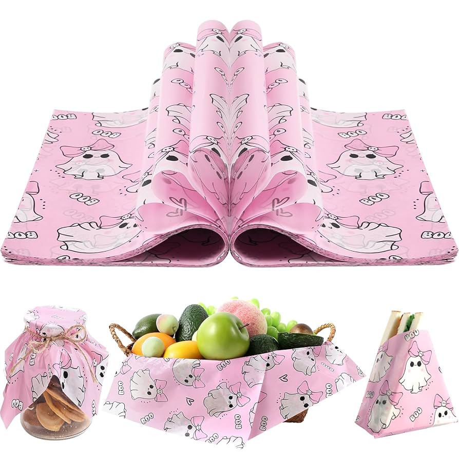Fabllewavi 150 Pcs Pink Ghost Boo Wax Paper Sheets for Food Deli, 9.8'' x 8.3'' Cute Girly Ghost ... | Amazon (US)