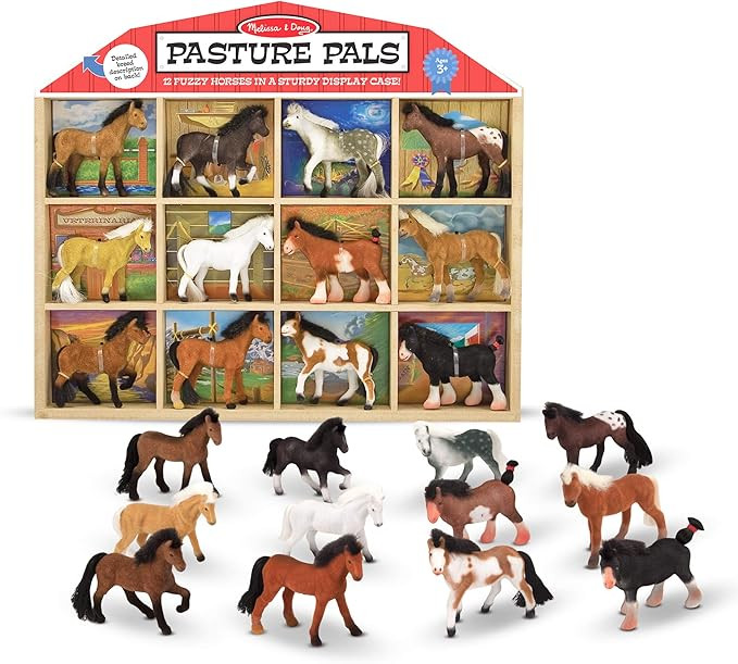 Melissa & Doug Pasture Pals - 12 Collectible Horses With Wooden Barn-Shaped Crate - Toy Horses, H... | Amazon (US)