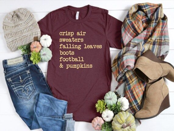 Fall Favorites UNISEX Tshirt. Typewriter Font Fall Tee. Crisp Air, Pumpkins, Leaves, Football, Fall  | Etsy (US)
