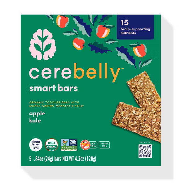 Cerebelly Organic Apple Kale Smart Snack Bars - 5pk | Target