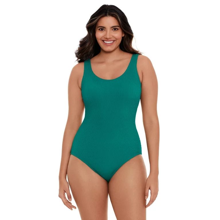 Time and Tru Women's and Plus Solid Crinkle One-Piece Swimsuit | Walmart (US)
