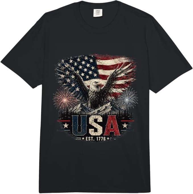 USA Est. 1776 Patriotic Eagle Design Comfort Colors Adult Heavyweight T-Shirt | Amazon (US)