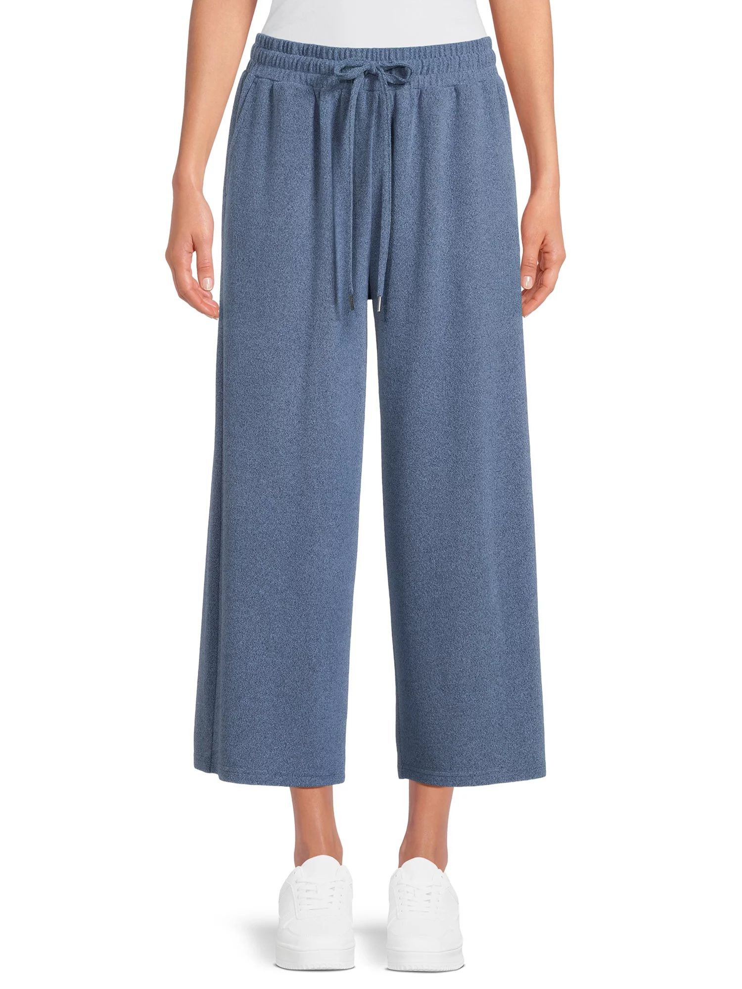 Time and Tru Women’s Mid-Rise Brushed Hacci Pull-on Cropped Wide Leg Pants | Walmart (US)