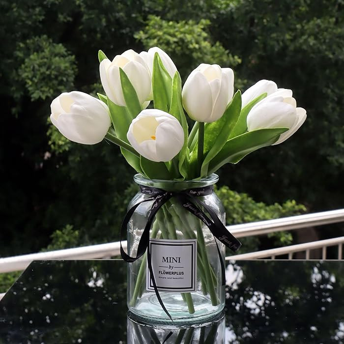 10pcs Fake Faux Tulips in Vase,Silk White Tulipanes Tulips Artificial Flowers Real Touch Arrangem... | Amazon (US)