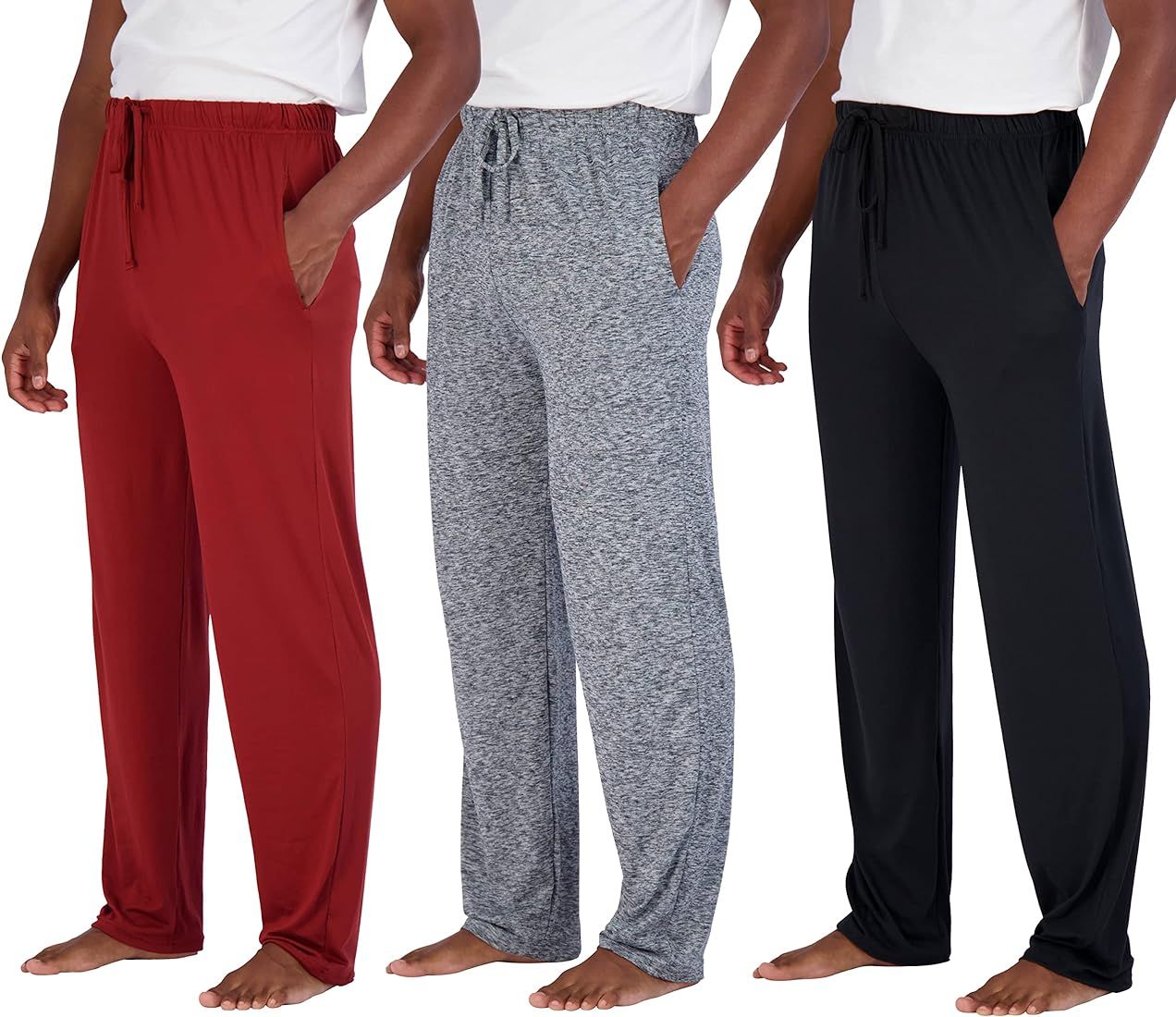 Real Essentials 3 Pack: Men's Soft Pajama Lounge Pants with Drawstring & Pockets - 4-Way Stretch & W | Amazon (US)