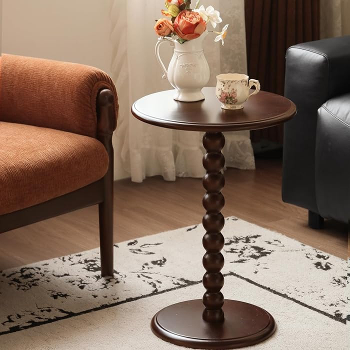 Pedestal Side Table, Small Round Side Table for Small Spaces, Drink Table with 100% Solid Wood Le... | Amazon (US)