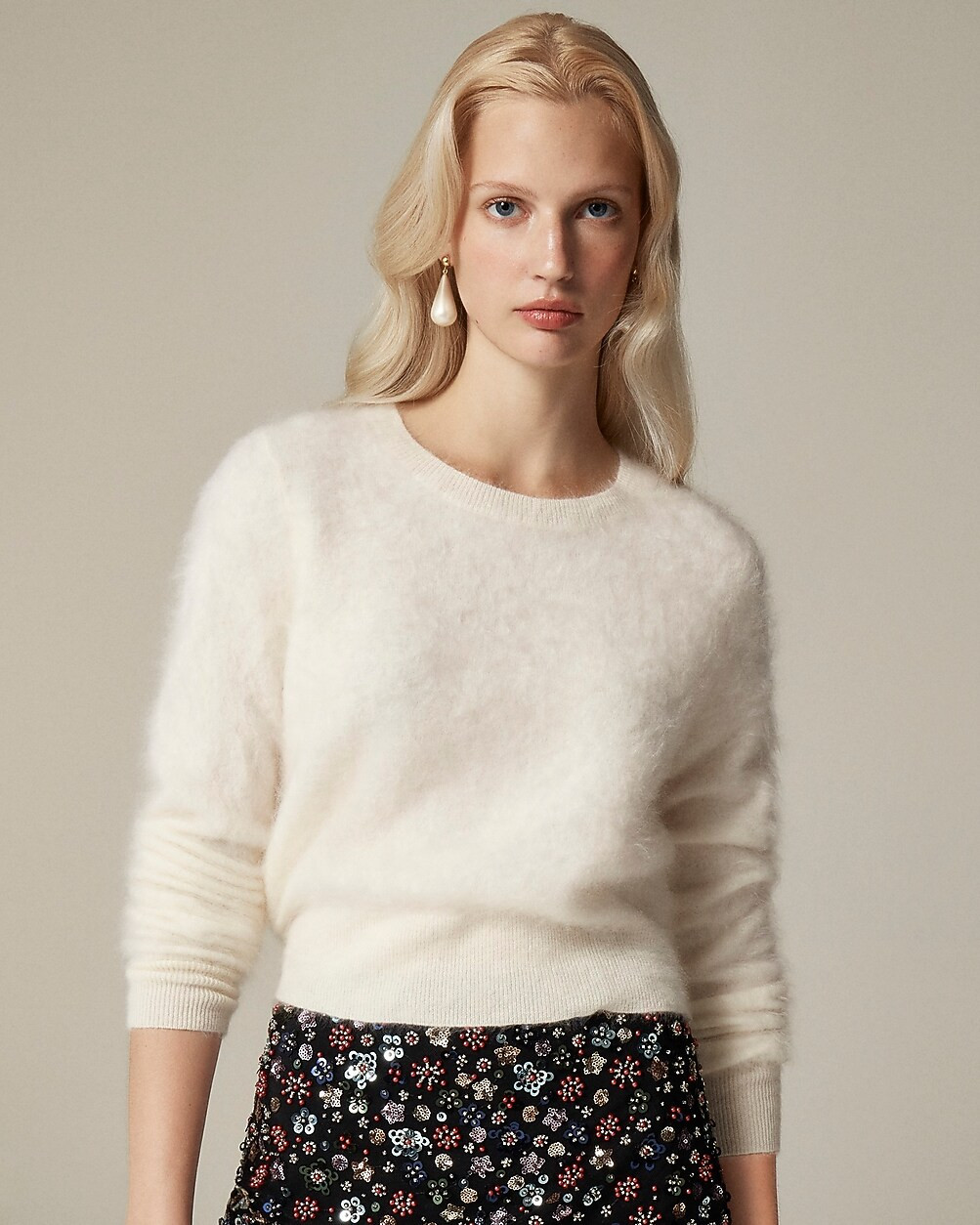Brushed cashmere shrunken crewneck sweater | J. Crew US
