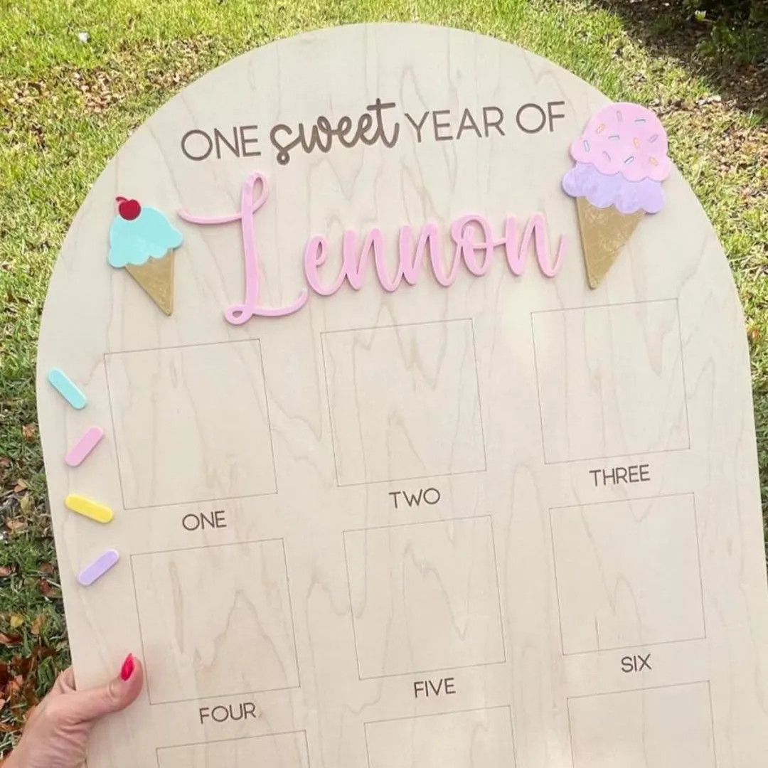 One Sweet Year Photo Board, Ice Cream Birthday Party, Sweets Theme First Birthday Monthly Photo B... | Etsy (US)