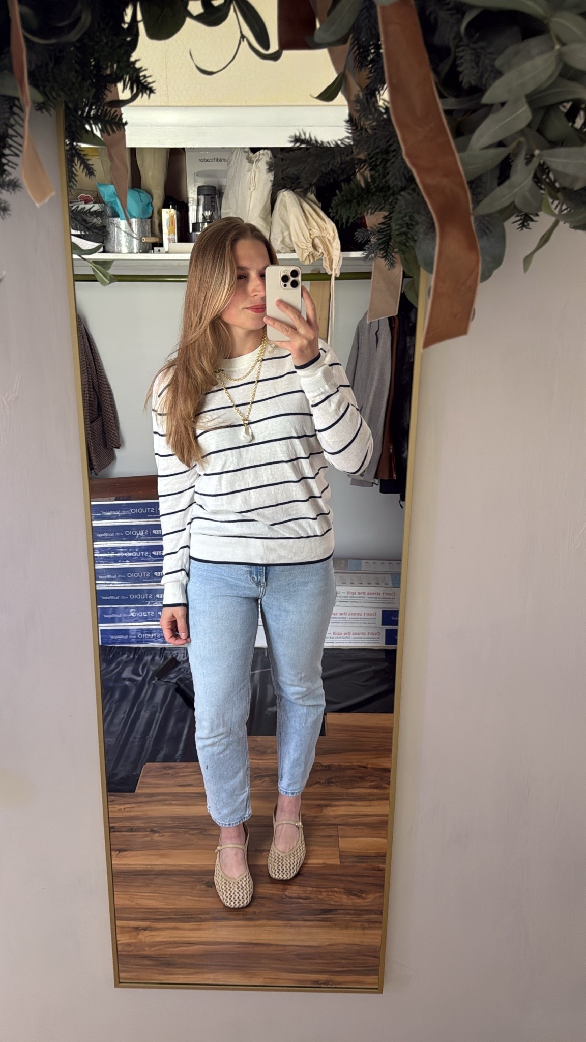 Striped sweater, woven shoes, shell necklace, cotton and linen sweater, lipstick

#LTKWorkwear #LTKmomlife #LTKootd