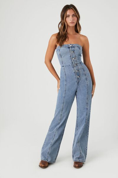 Strapless Straight-Leg Denim Jumpsuit | Forever 21 (US)