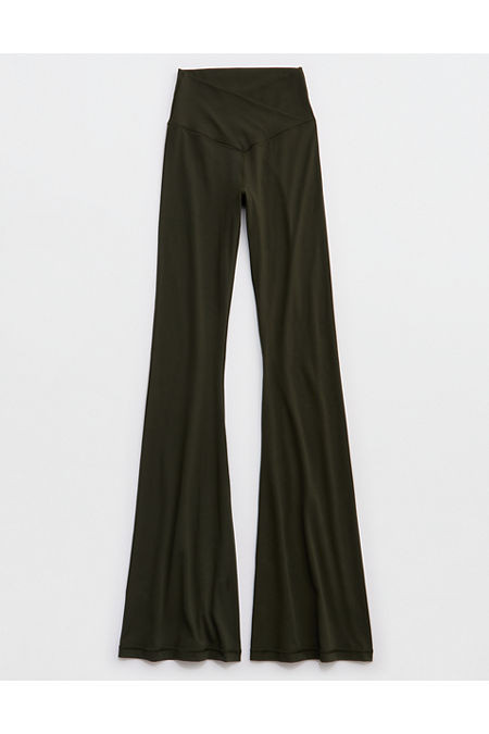 OFFLINE By Aerie Real Me High Waisted Crossover Flare Legging Women's Olive Petal M Long | American Eagle Outfitters (US & CA)