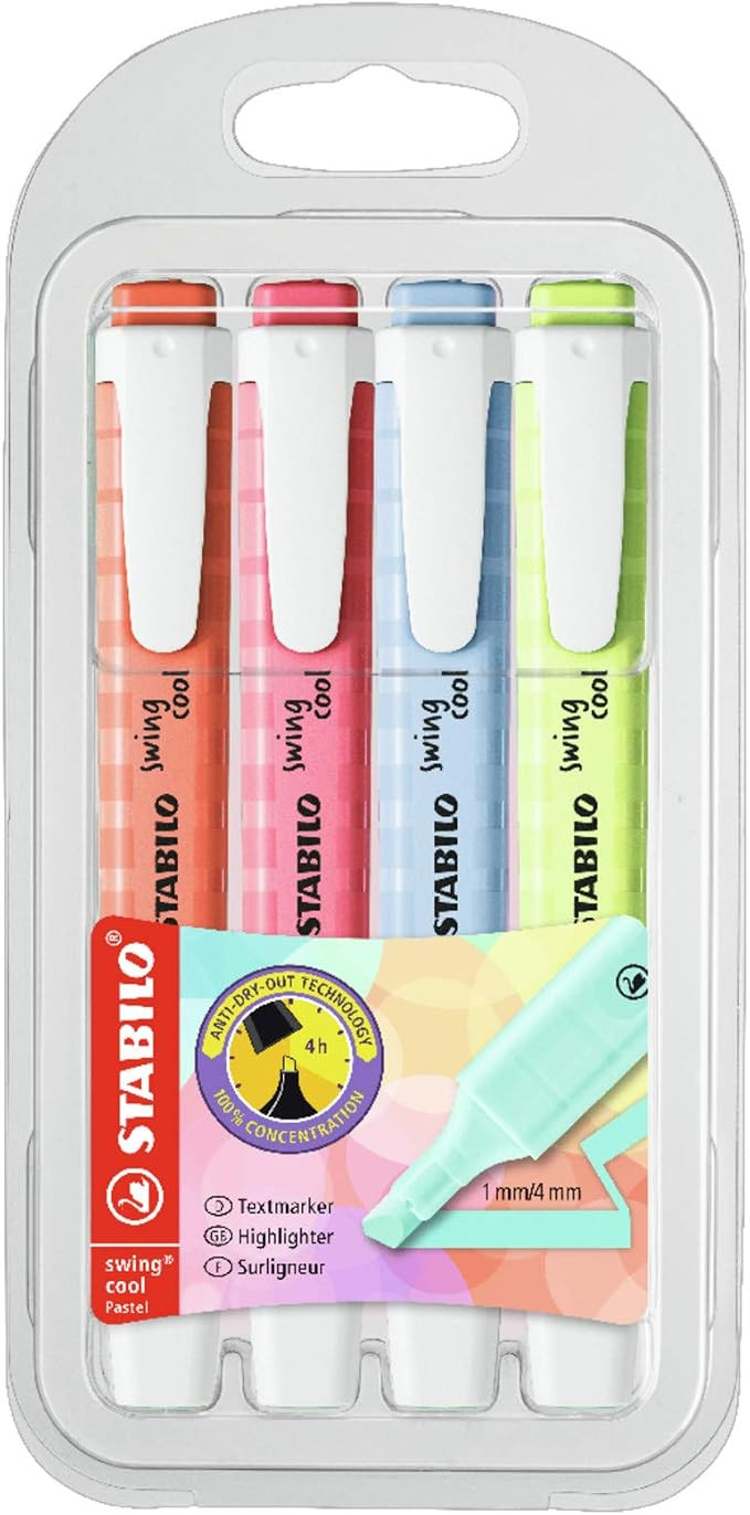 STABILO Highlighter swing cool Pastel - Wallet of 4 - Assorted colors | Amazon (US)