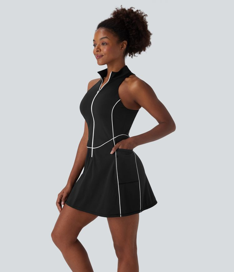 Women’s SoftlyZero™ QuickDry Sleeveless Half Zip Mini Golf Active Dress with Pockets-Golf Tee... | HALARA