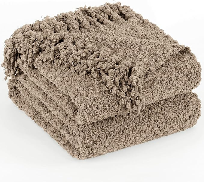 Throw Blanket for Couch, Taupe Tan Luxury Knitted Throws 50"x60", Textured Blankets with Handmade... | Amazon (US)