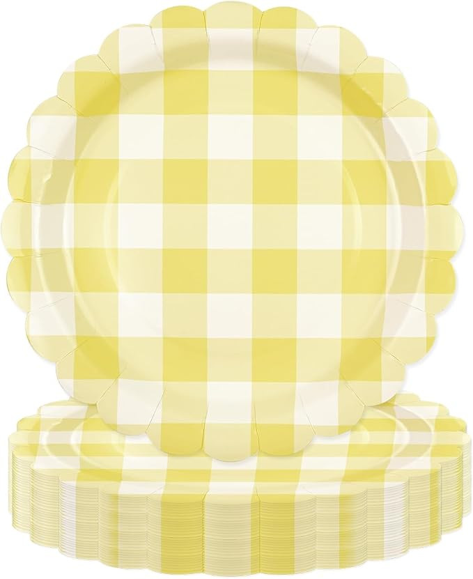50PCS Light Yellow Scalloped Paper Plates, 7Inch Striped | Amazon (US)