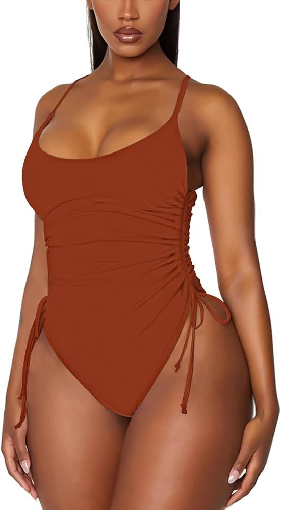 Viottiset Women's Ruched High Cut One Piece Swimsuit Tummy Control Bathing Suit Monokini | Amazon (US)