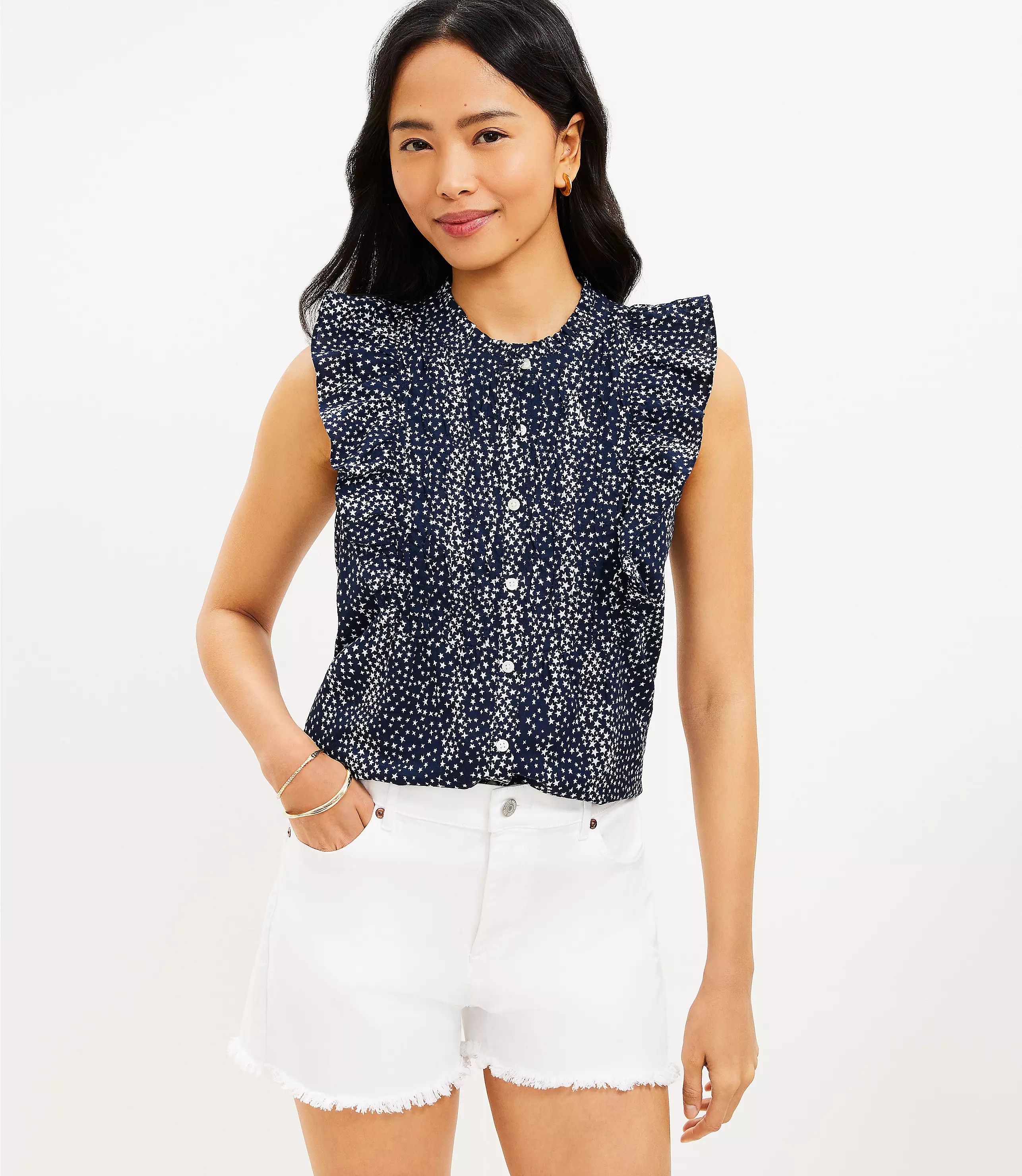 Star Ruffle Bib Button Top | LOFT