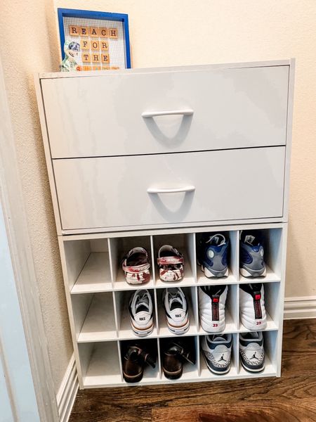 Stackable 2 drawer organizer and a stackable shoe storage. 
I’ve had these for so long and they’ve hold up well! The drawer is a little damaged from the corner from when we moved into our new house. 

In one of the drawers, I store my sons socks and underwear and the other one all his pajamas.

Kids closet | kids room | kids closet organization | 

#LTKfindsunder50 #LTKkids #LTKhome