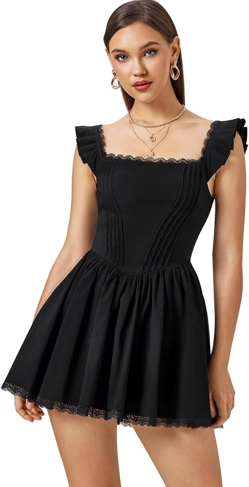 GLNEGE Women's Square Neck Mini Corset Dress Short Ruffle Sleeve A Line Cute Trendy Party Dresses | Amazon (US)