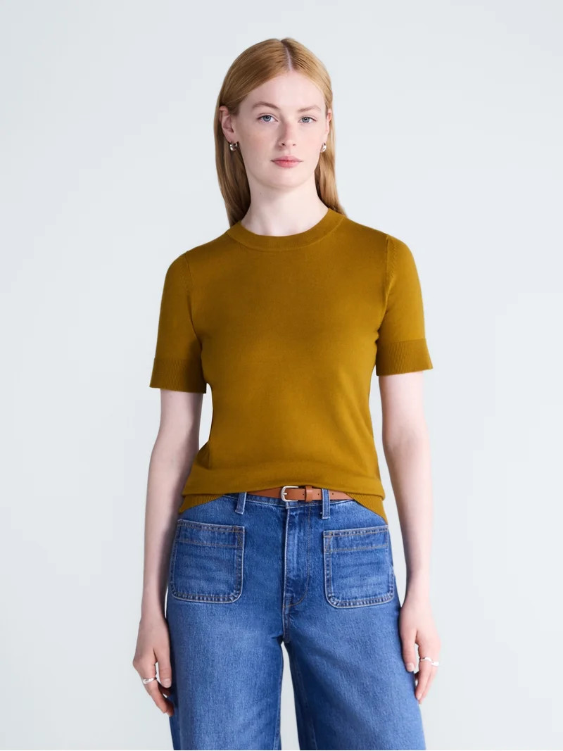Free Assembly Women's and Women's Plus Cozy Yarn Sweater Tee with Short Sleeves, Sizes XS-4X | Walmart (US)