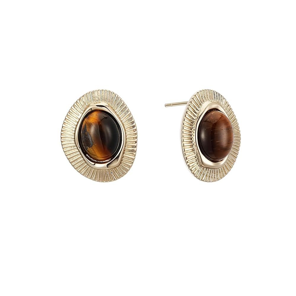 Tiger Eye Stud Earrings for Women Gold Post Earring Round Gemstone Earrings Vintage Elegant Jewel... | Amazon (US)