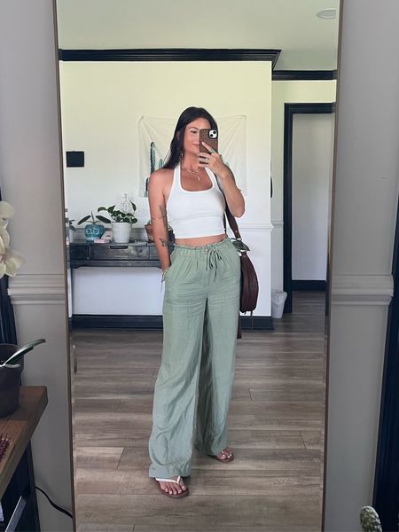 Casual fit today with basic white ribbed halter crop and flowy gauze pants! 

#LTKStyleTip #LTKSeasonal #LTKFindsUnder50