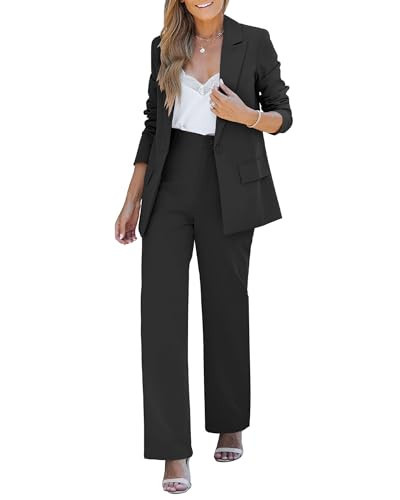 LookbookStore Two Piece Sets for Business Casual Clothing - Black Pant Suit for Women's Office Professional Fashion - Size Medium | Amazon (US)