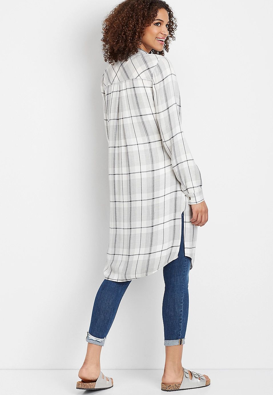 plaid button down duster shirt | Maurices