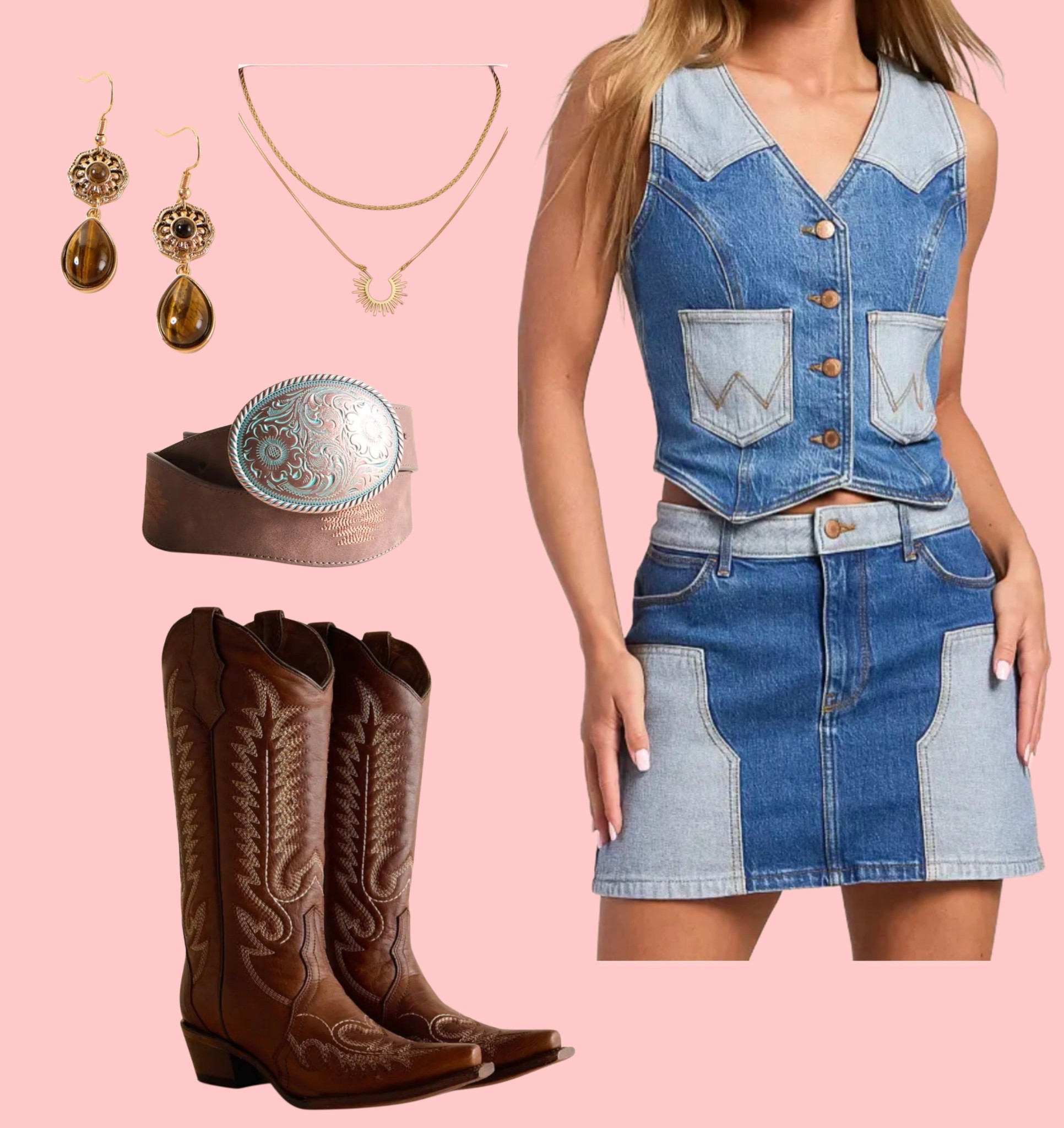 Western denim set! Paired with brown boots & gold accessories 

#LTKgrwm #LTKFestival #LTKSeasonal