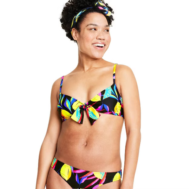 Women's Lemon Print Tie-Front Bikini Top - Tabitha Brown for Target Black | Target
