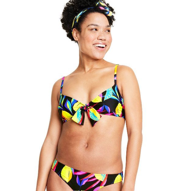 Women's Lemon Print Tie-Front Bikini Top - Tabitha Brown for Target Black | Target