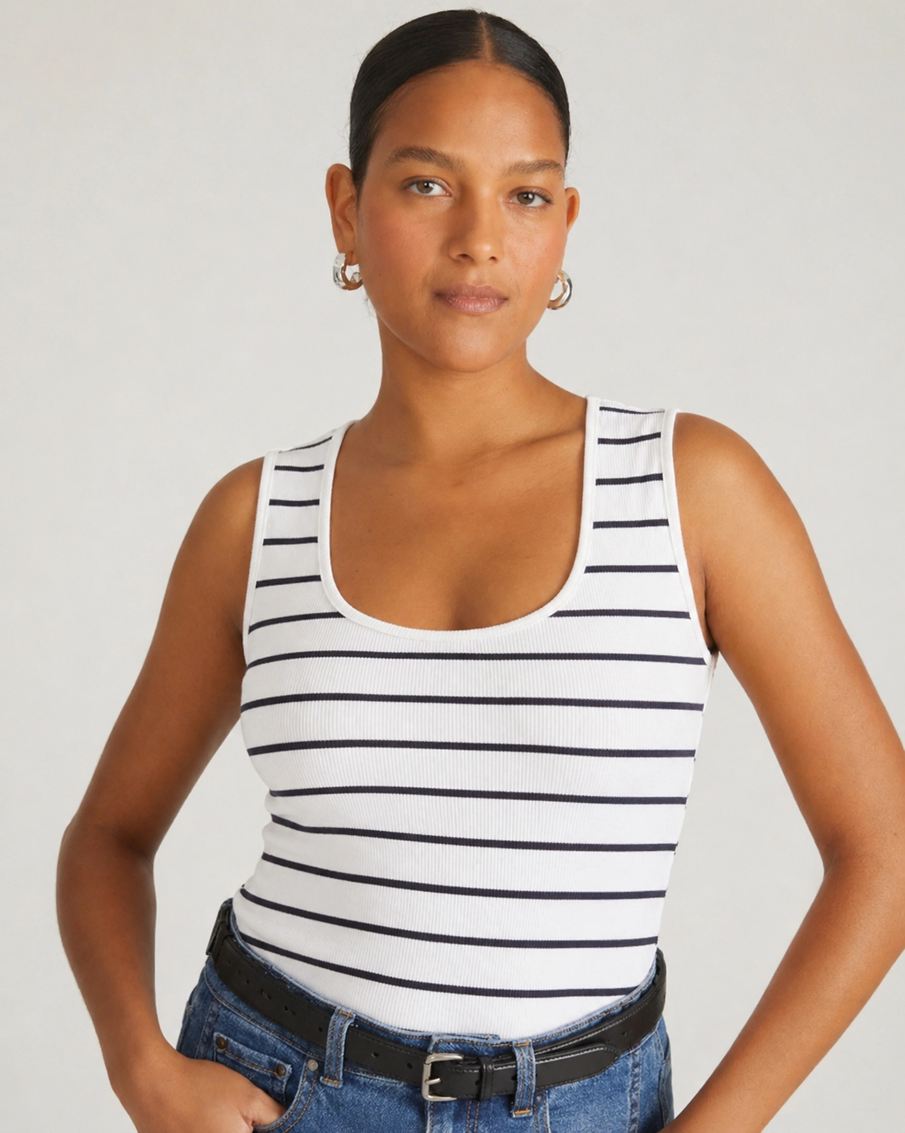 Daisy Ribbed Tank - Nautical Navy Stripe | Universal Standard