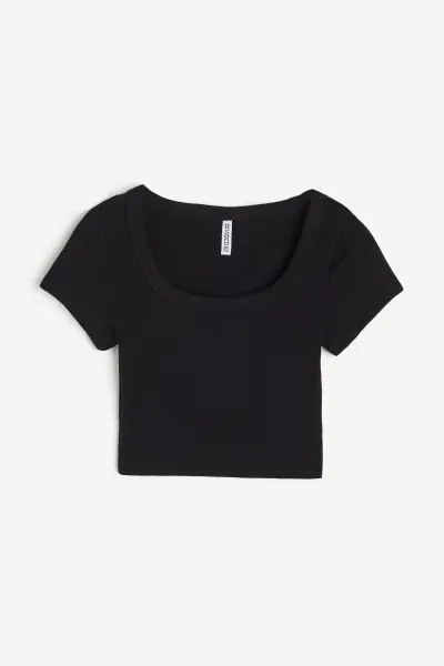 Cropped ribbed T-shirt | H&M (UK, MY, IN, SG, PH, TW, HK)