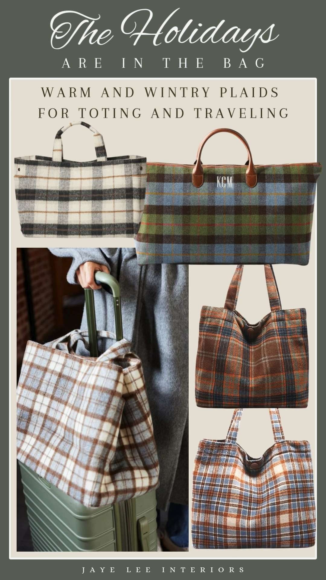 Whether you're toting gifts to grandma's or hopping a flight back home, these adorable plaid totes will add an element of seasonal flair to your trip!
travel essentials, travel tip, airplane outfit, travel looks, plaid tote bag, winter weekender bags, Hat Attack, Amazon handbags, Mark & Graham, gift ideas for her, personalized gifts, monogram tote #jleeinteriors 

 #LTKGiftGuide #LTKSeasonal #LTKTravel