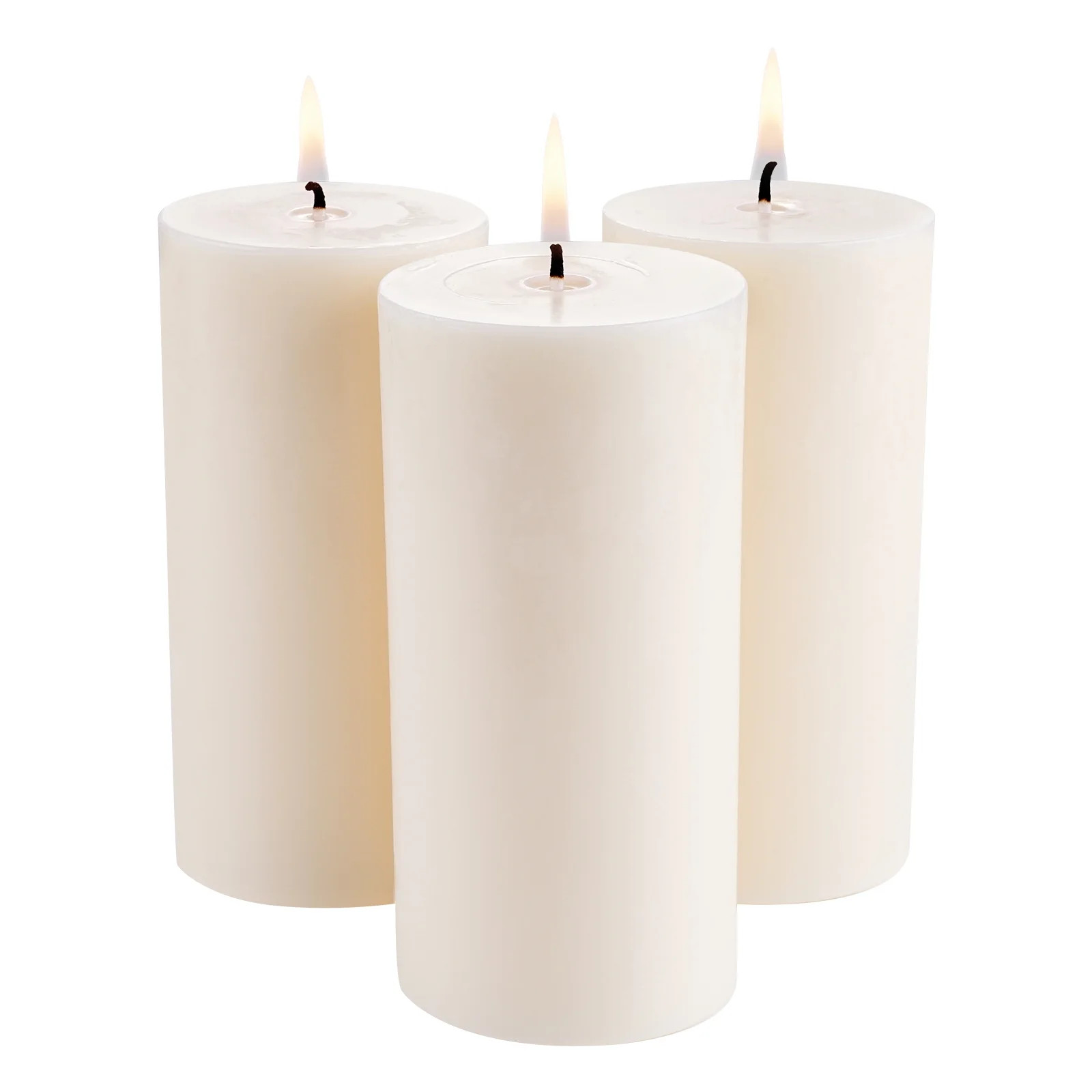 KFFKFF Trio of White Odorless Pillar Candles, 65 Hour Extended Burn Time, 3 x 6 Inch Flameless Un... | Walmart (US)