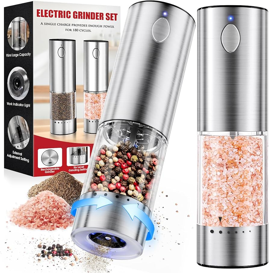 WOWBOX Electric Salt and Pepper Grinder Set 2 PCS, Stainless Steel Automatic Coarseness, Recharge... | Amazon (US)