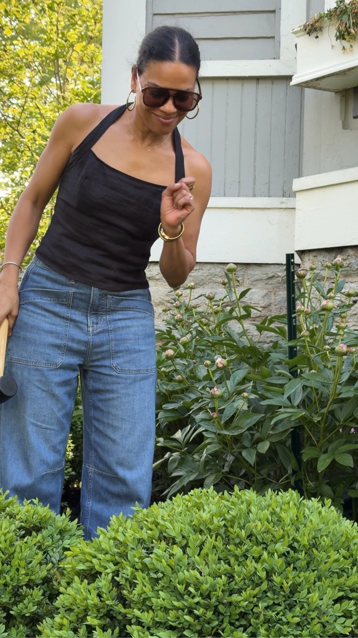 They're so tall. NGL wish I had my beekeeper suit 😂The jeans are Spanx utility barrel jeans in the color oceanic! They're tts with a slight bit of stretch, I'm 5'4 wearing the regular length! Code ANNAGXSPANX for 15% off you first order! 

#LTKHome #LTKdayinmylife #LTKvlog