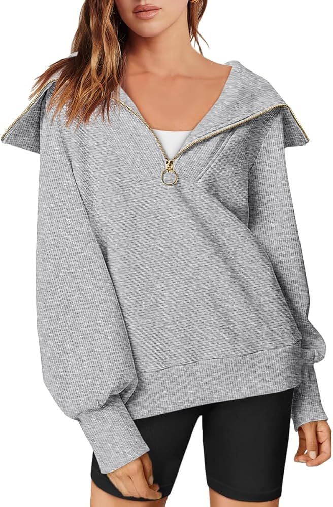 ANRABESS Womens 2023 Fall Fashion Oversized Quarter Zip Pullover Sweatshirts Hoodie for Teen Girl... | Amazon (US)