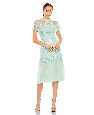 Mac Duggal Women's High Neck Mesh Tier Embroidered Dress - Macy's | Macy's