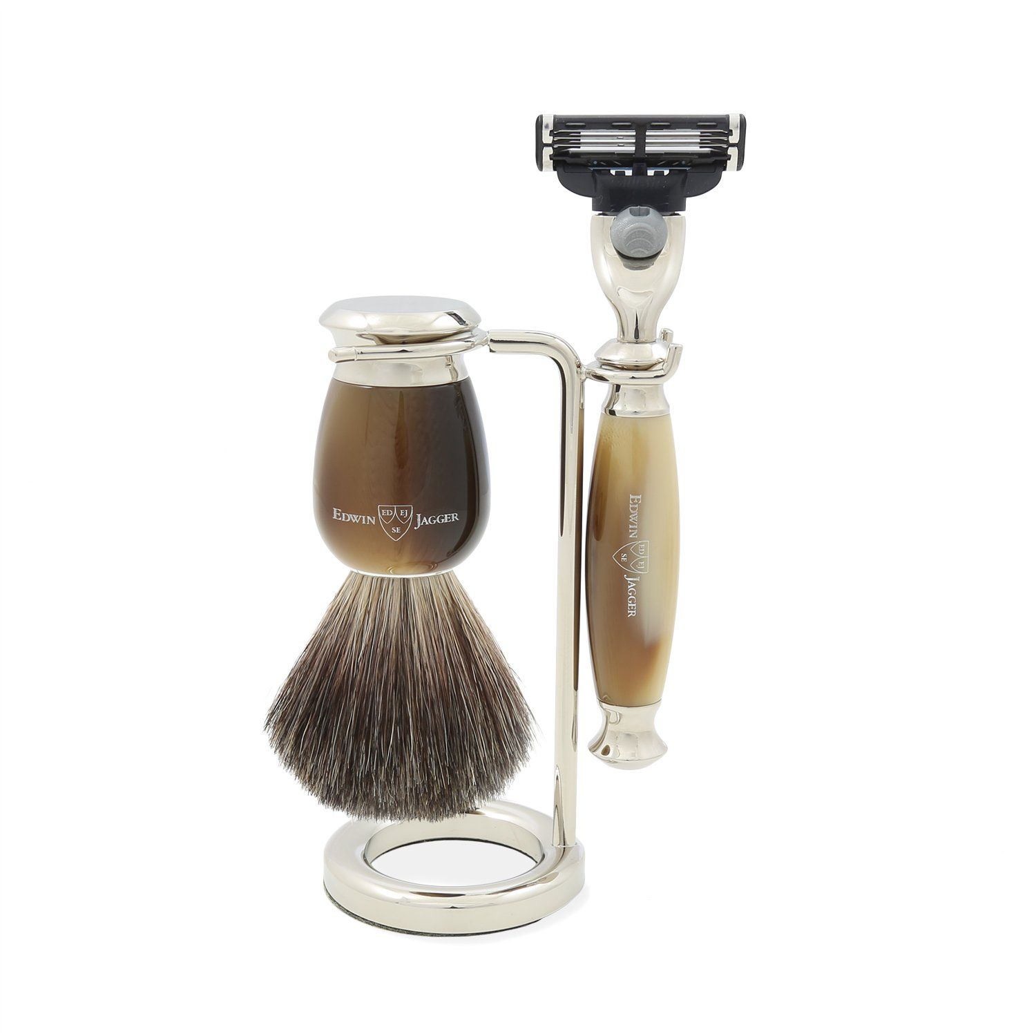 Edwin Jagger S81M582AMZ Simulated Horn and Nickel Shaving Set, Brown/Cream | Amazon (US)