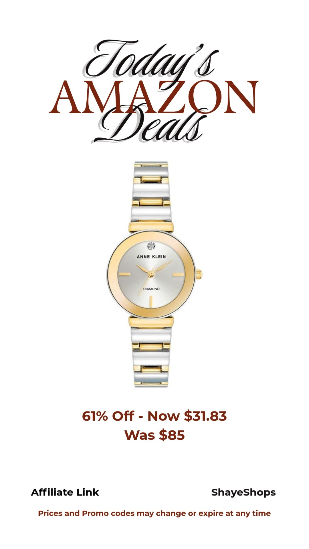 Anne Klein Women's Genuine Diamond Dial Bracelet Watch, Two-tone adjustable link bracelet; jewelry clasp and extender, Water resistant to 100 feet (30M) 

 #LTKSaleAlert