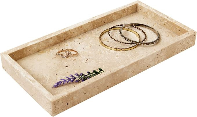 Marble Vanity Tray Italy Natural Travertine Stone Decorative Tray for Perfume, Cosmetic and Kitch... | Amazon (US)