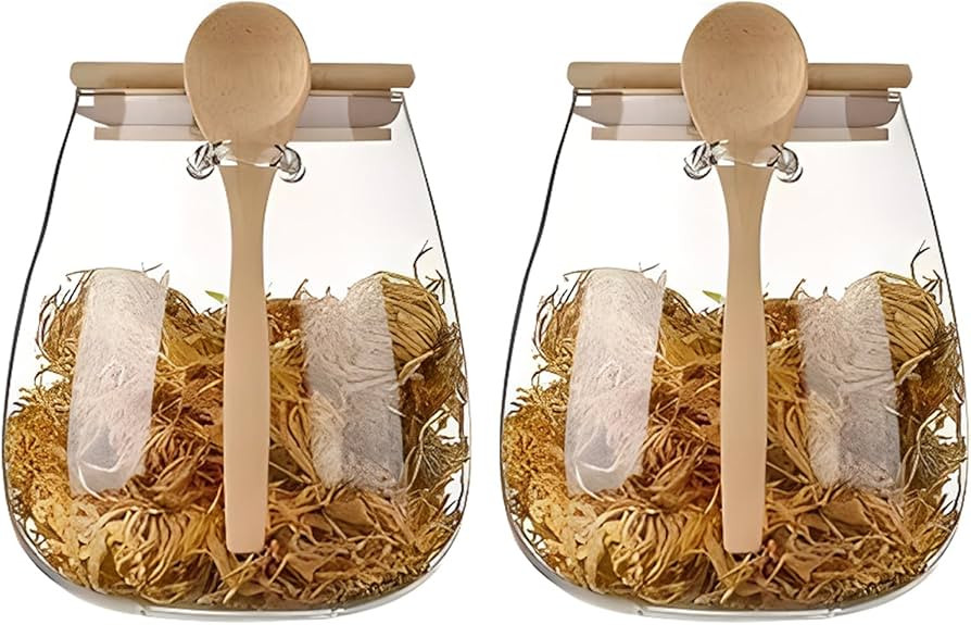 Airtight glass jar storage container with bamboo lid Set of 2, wide mouth, leak-proof, With a spo... | Amazon (US)