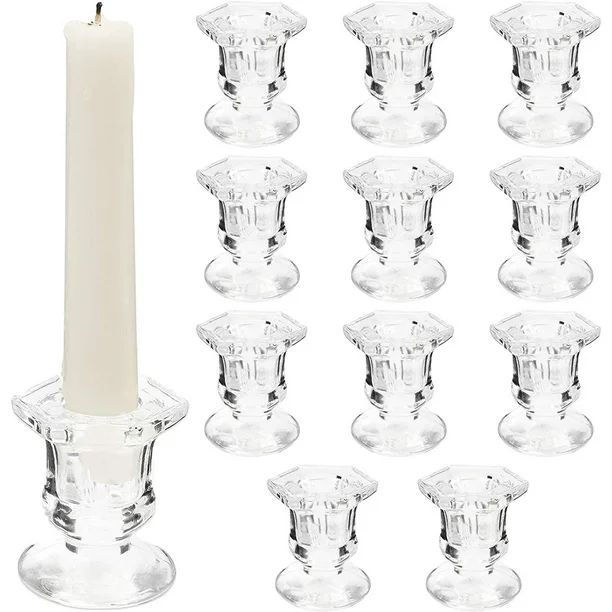 Crystal Glass Candle Holders Set of 12, Clear Taper Candlestick Pillar Candle Holder 2"x2"x2.3" -... | Walmart (US)