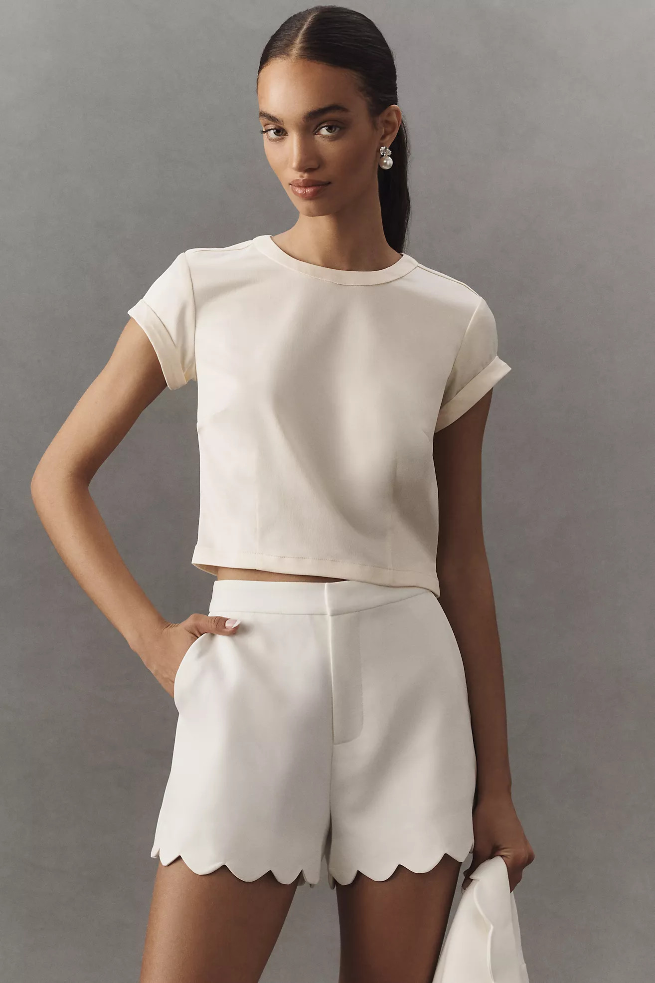 English Factory High-Rise Scallop-Hem Shorts | Anthropologie (US)