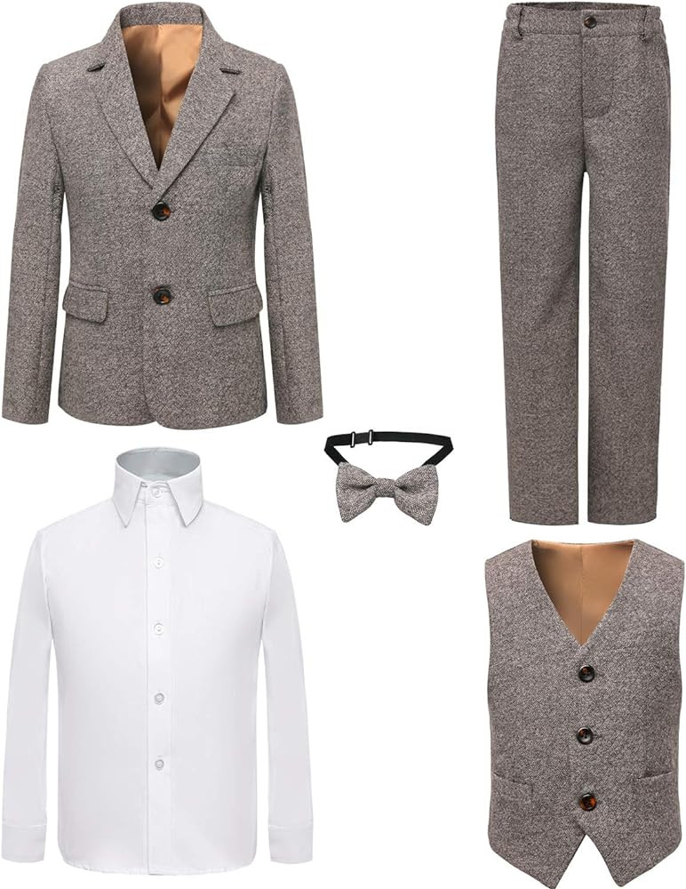 Boy's 5 Pieces Tuxedos Toddler Formal Suits Set Kids Slim Fit Suit for Weddings | Amazon (US)