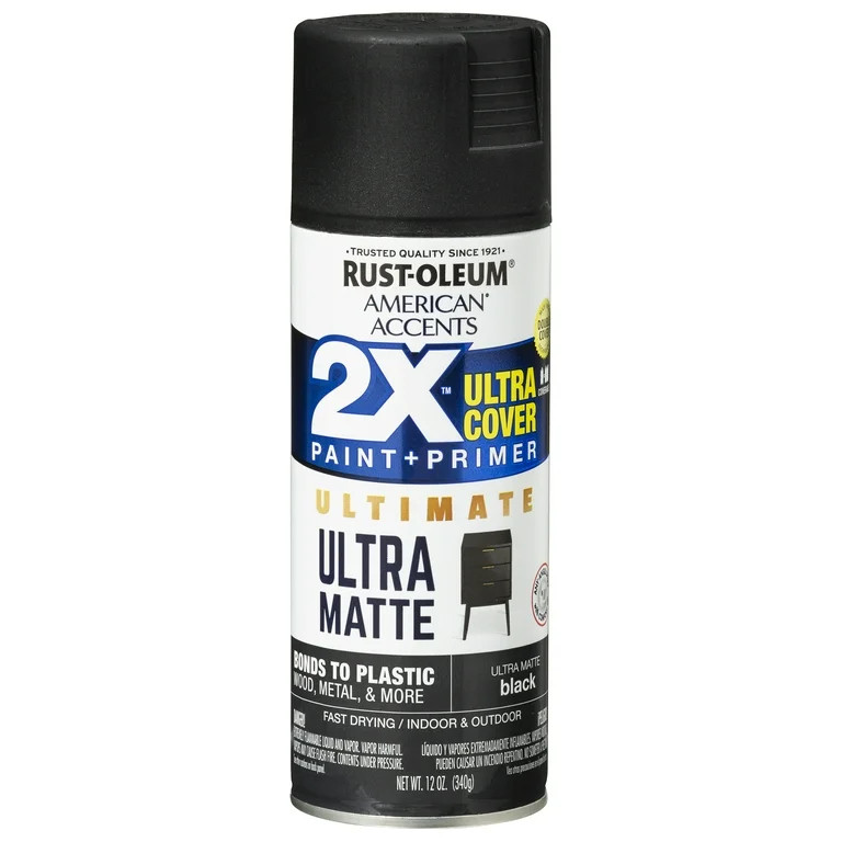Black, Rust-Oleum American Accents 2X Ultra Cover Ultra Matte Spray Paint, 12 oz | Walmart (US)