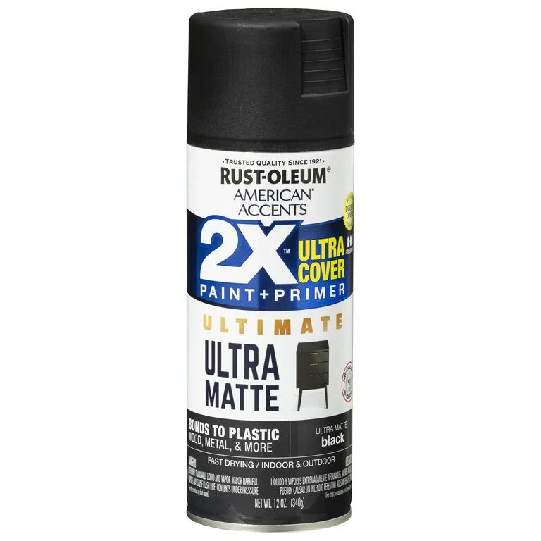 Black, Rust-Oleum American Accents 2X Ultra Cover Ultra Matte Spray Paint, 12 oz - Walmart.com | Walmart (US)